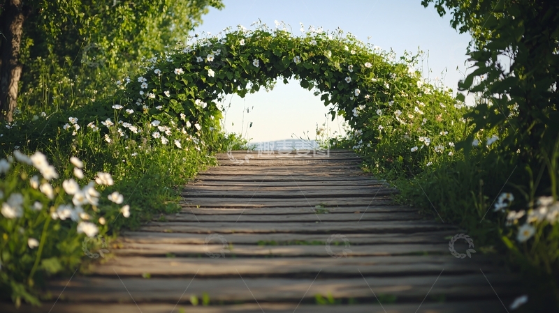 高清大图下载【趣麦麦图】木桥花拱门自然风光