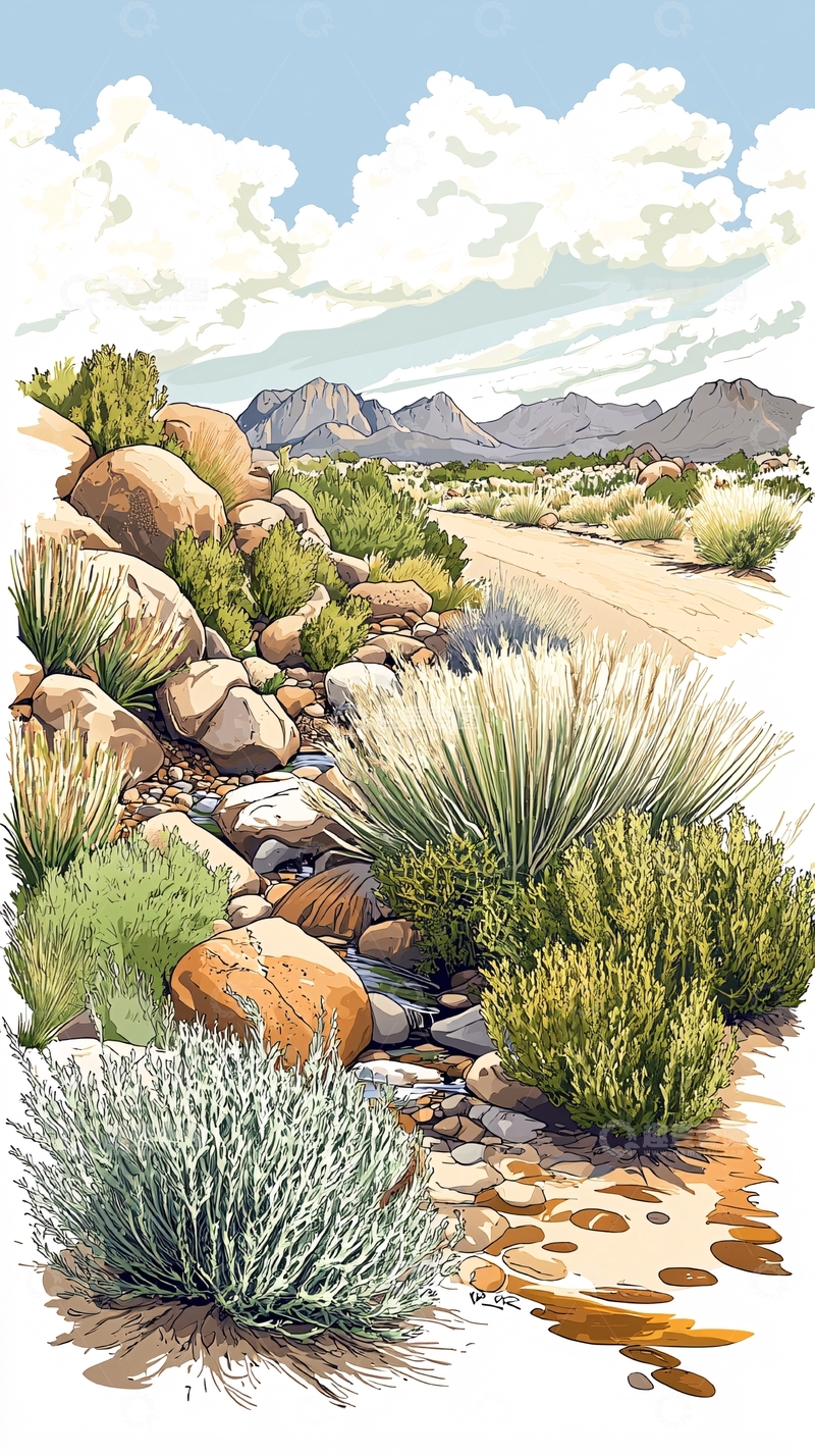 高清大图下载【趣麦麦图】沙漠景观植物与岩石