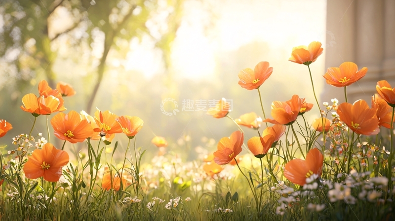 高清大图下载【趣麦麦图】阳光下的橙色花朵