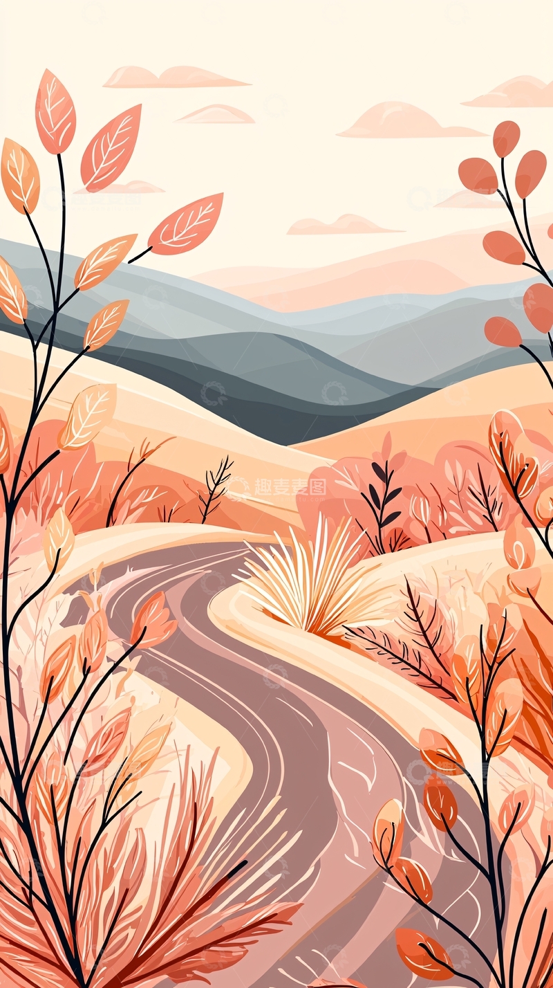 高清大图下载【趣麦麦图】秋日山间小路风景图