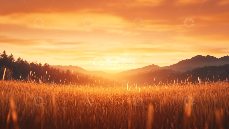 高清大图下载【趣麦麦图】夕阳下的金黄色麦田