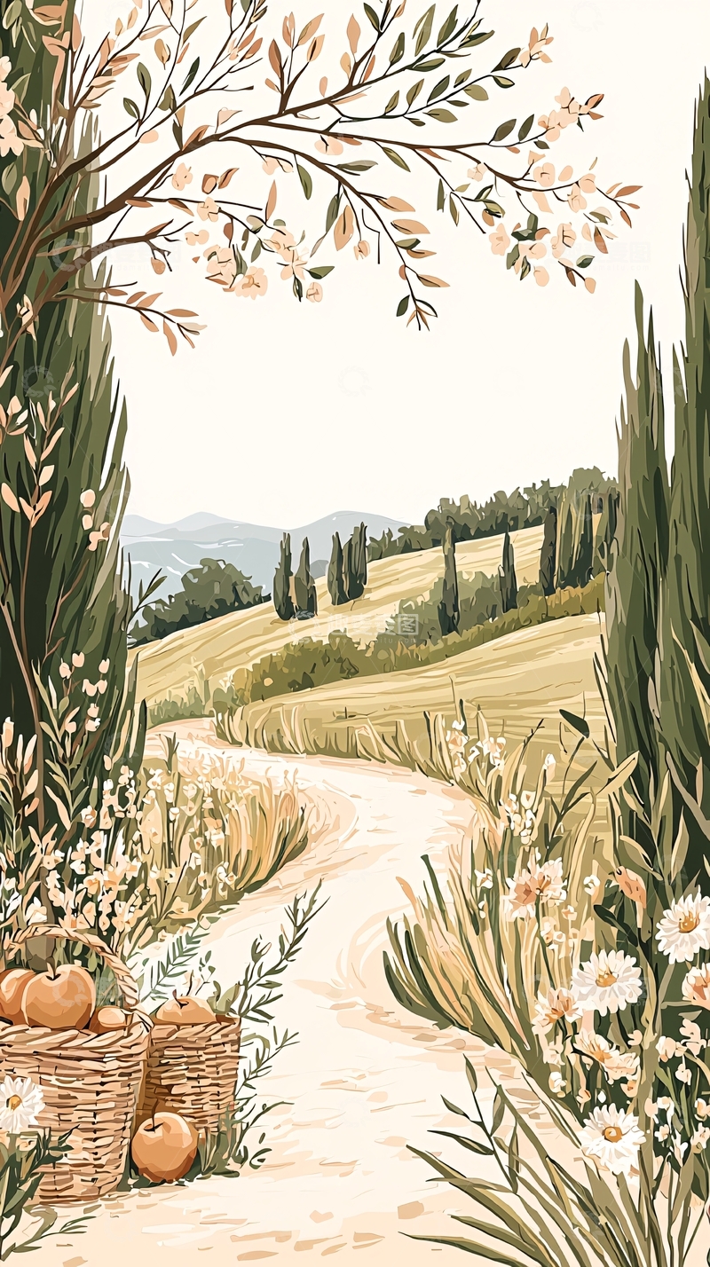 高清大图下载【趣麦麦图】田园小径与花篮