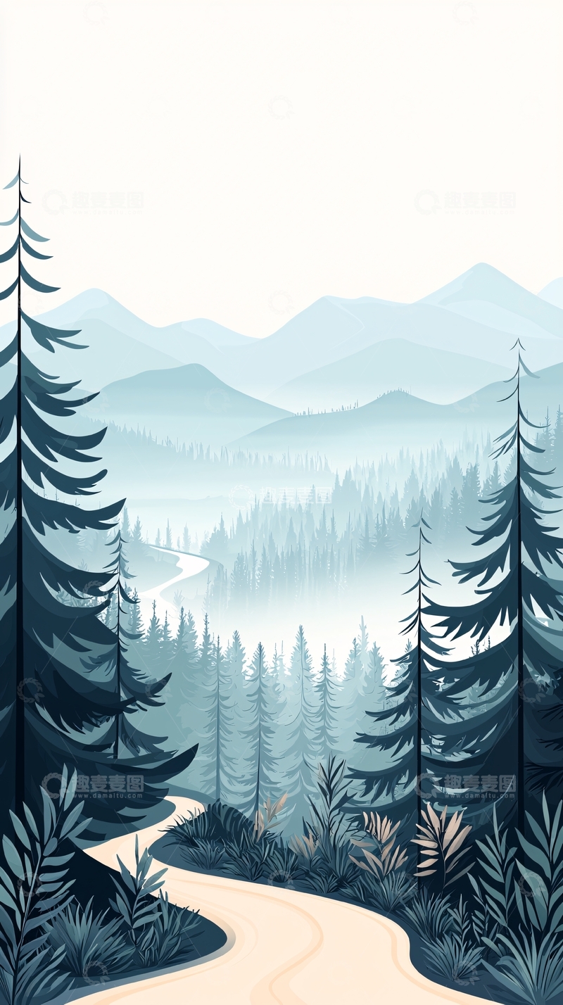 高清大图下载【趣麦麦图】晨雾中的森林小径