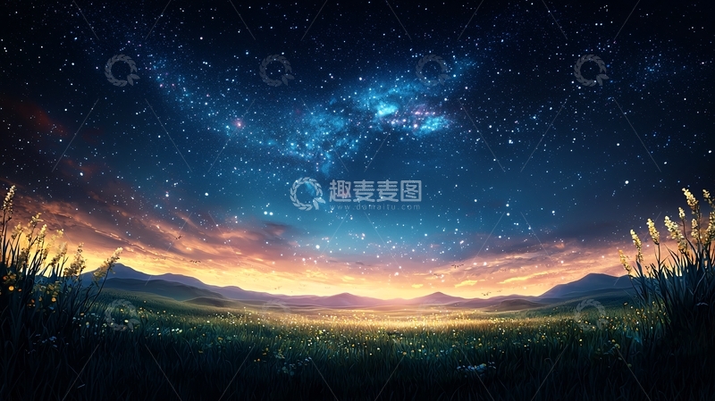 高清大图下载【趣麦麦图】夜空下的草原美景