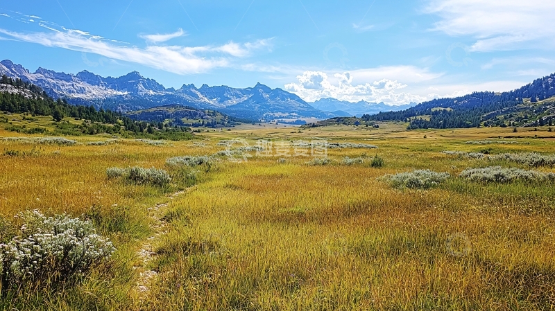 高清大图下载【趣麦麦图】山间草地与远处山脉