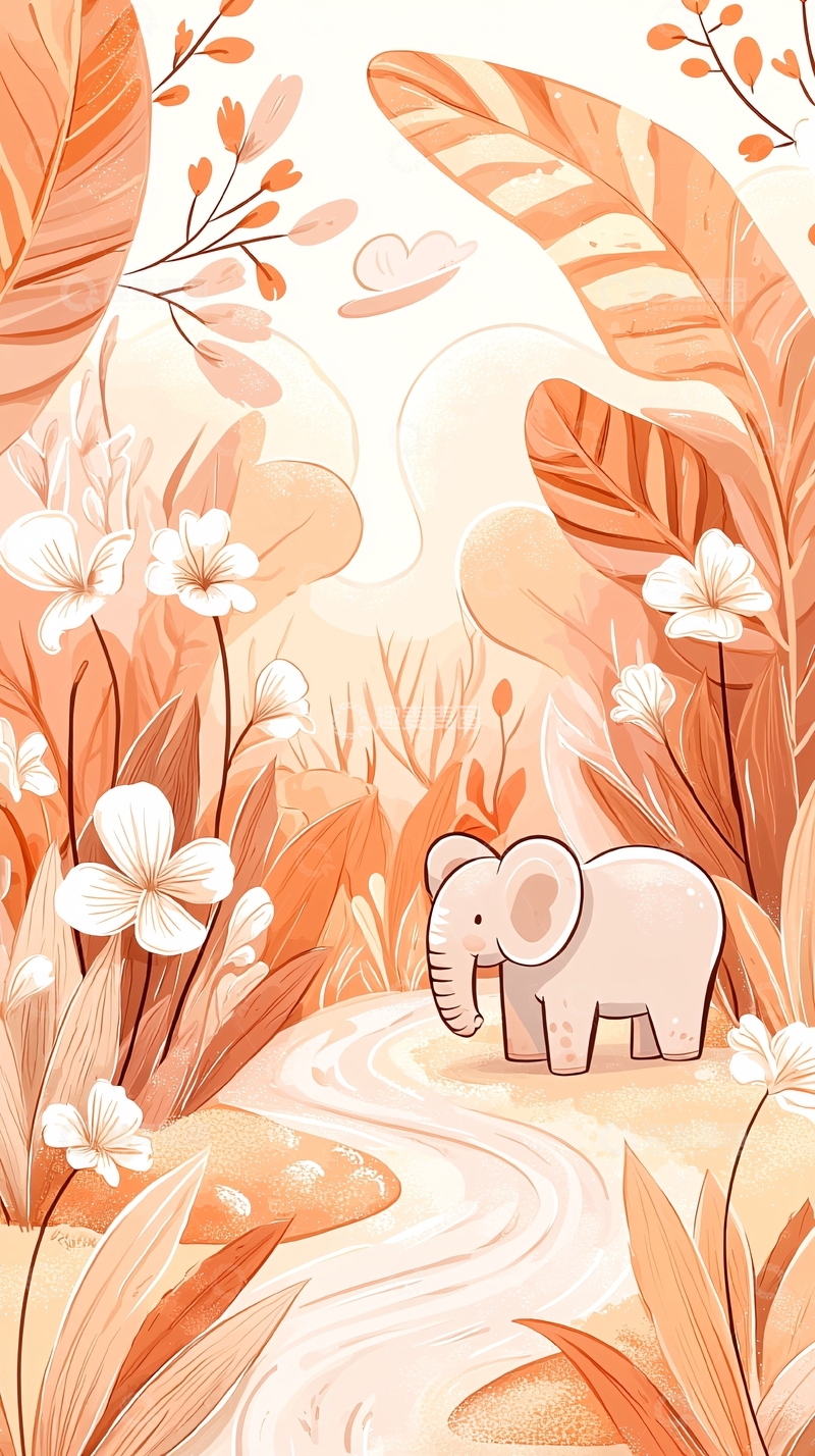 高清大图下载【趣麦麦图】秋日森林中的小象