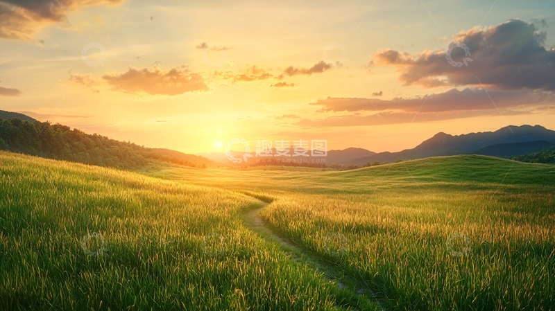 高清大图下载【趣麦麦图】夕阳下的田野小径