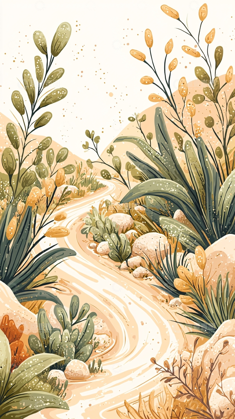 高清大图下载【趣麦麦图】沙漠小径上的植物景观