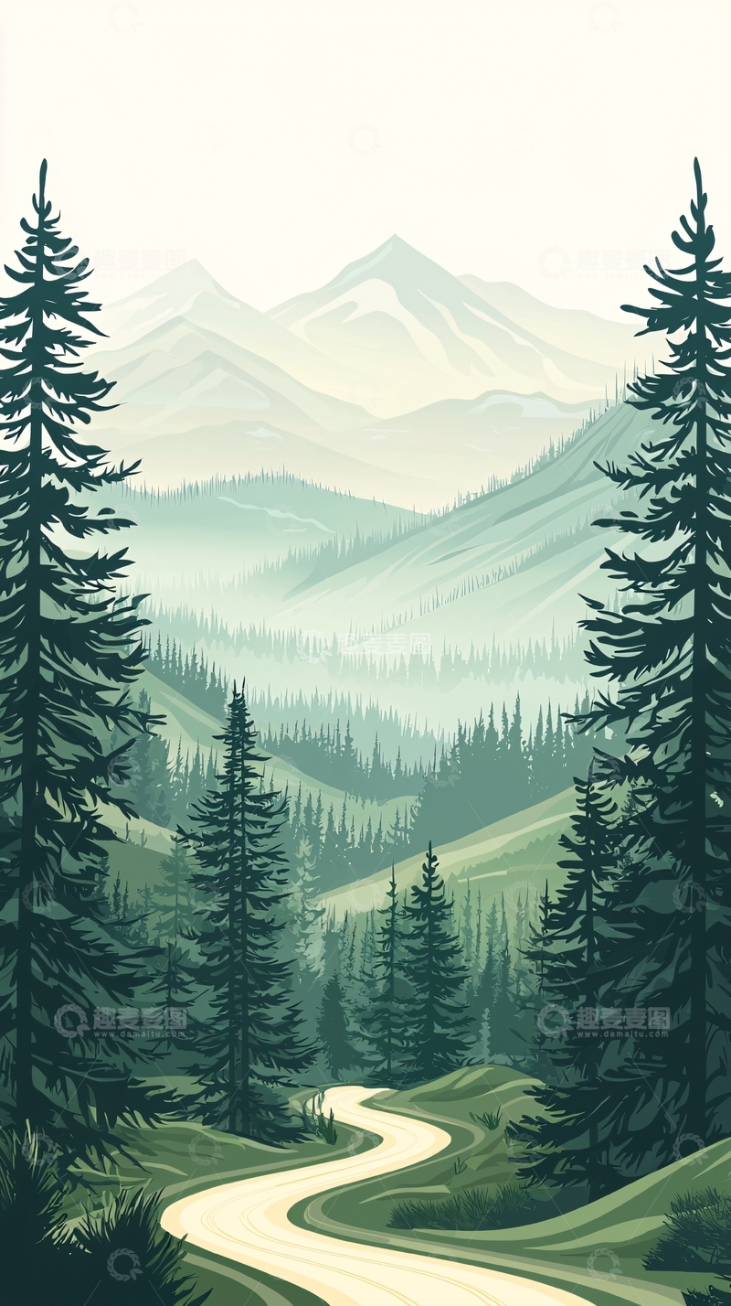 高清大图下载【趣麦麦图】山间小路与松林