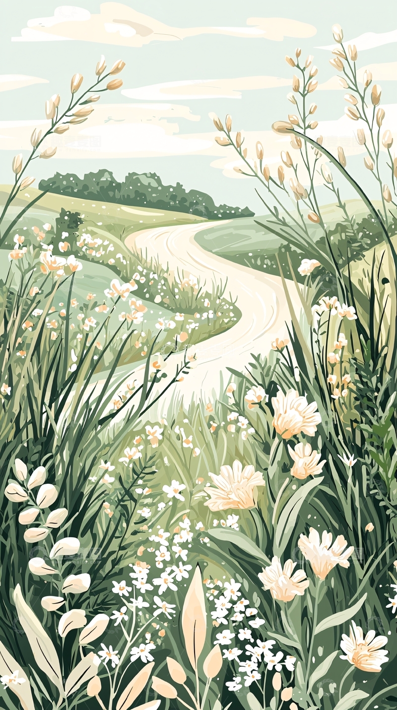 高清大图下载【趣麦麦图】田园小路与野花