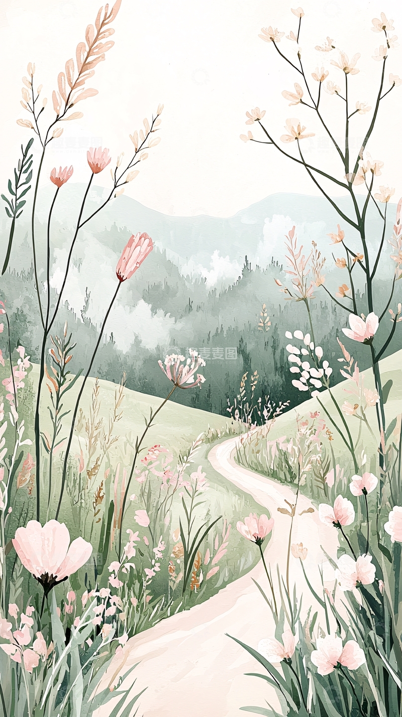 高清大图下载【趣麦麦图】春日山间小径花海