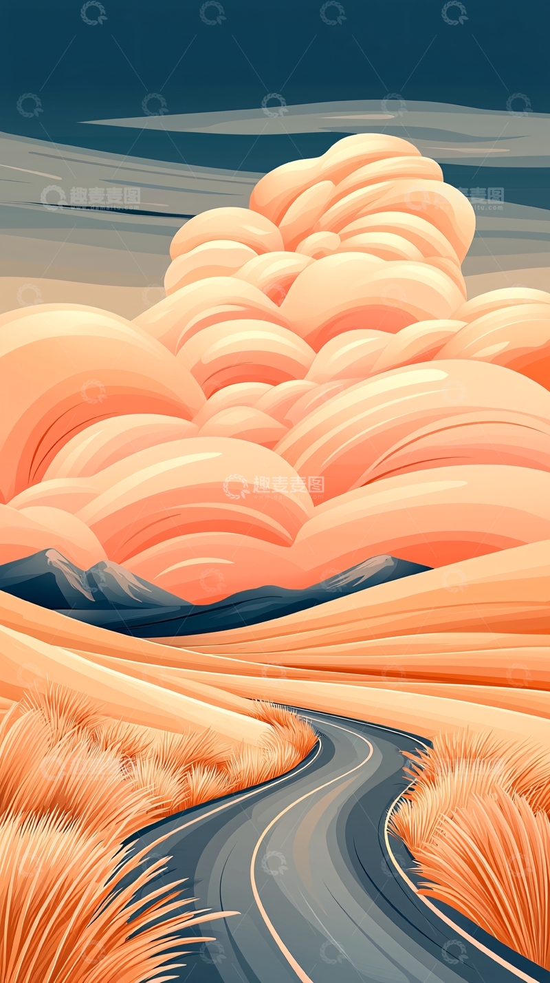高清大图下载【趣麦麦图】沙漠公路与云彩