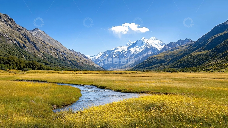 高清大图下载【趣麦麦图】雪山下的山谷风景