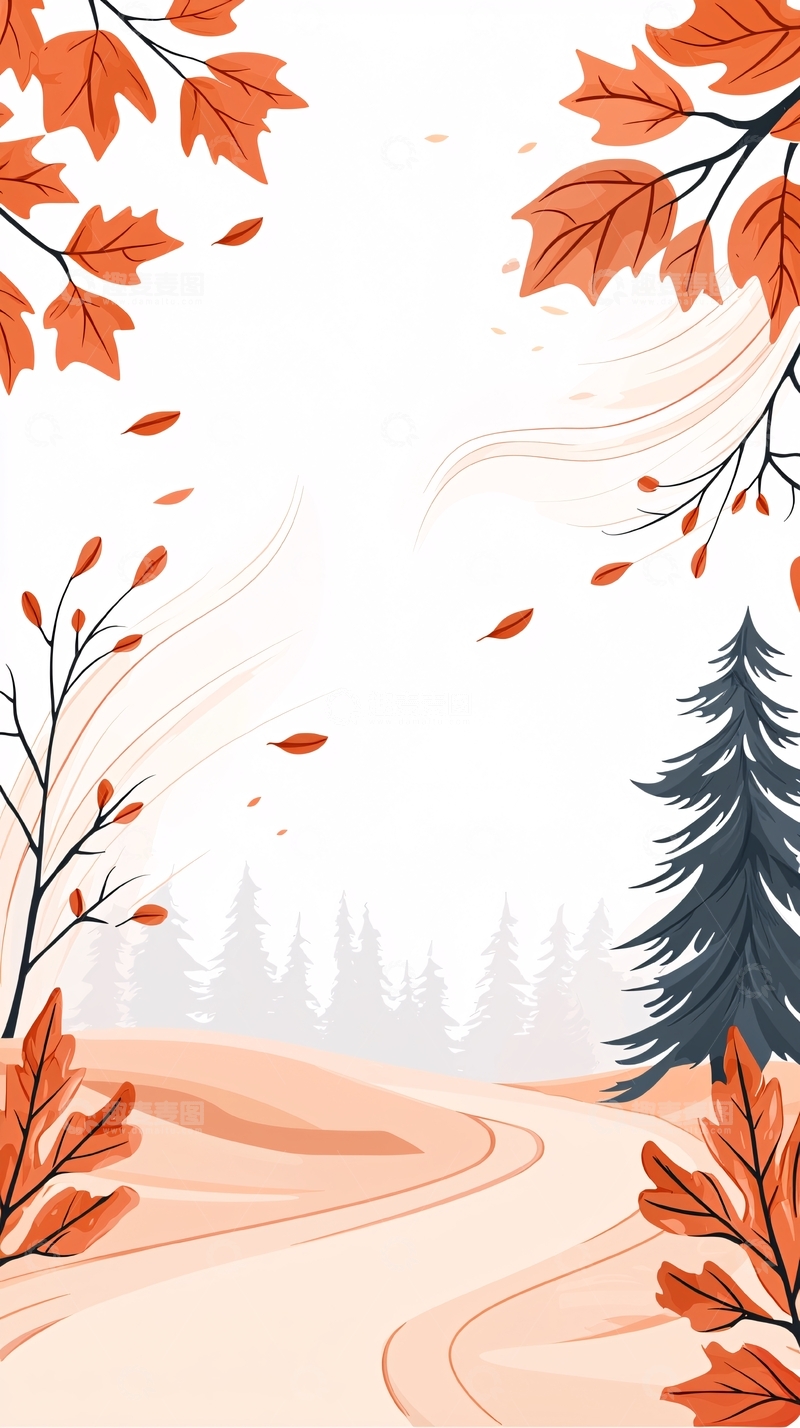 高清大图下载【趣麦麦图】秋日森林小路风景插画