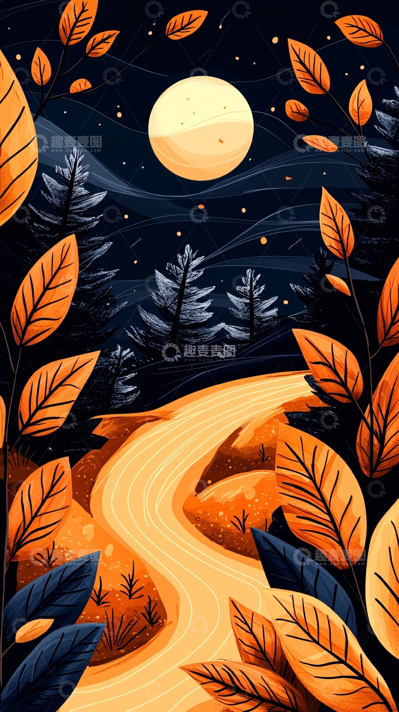 高清大图下载【趣麦麦图】秋夜森林小径