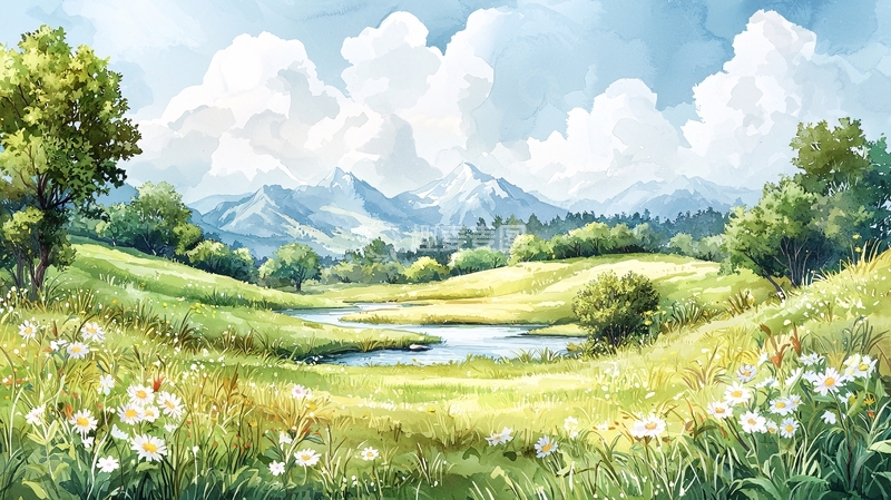 高清大图下载【趣麦麦图】夏日山间小溪风景画