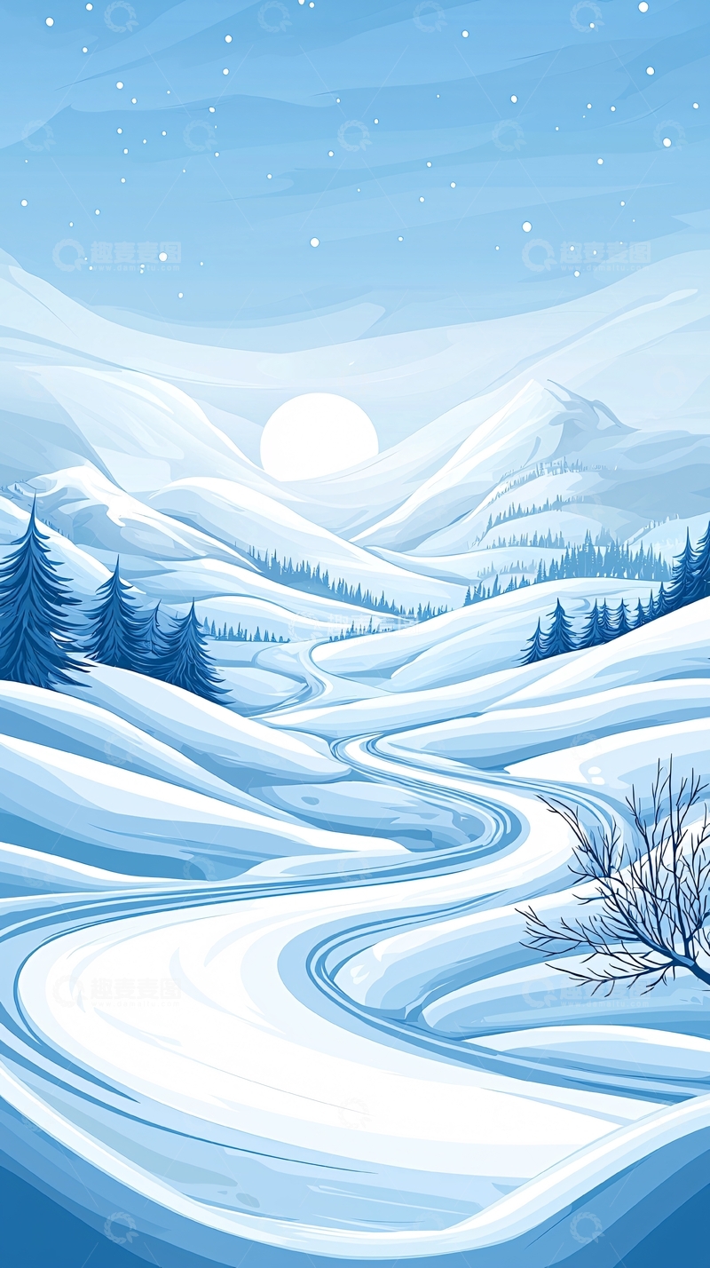 高清大图下载【趣麦麦图】冬日雪景山间小径