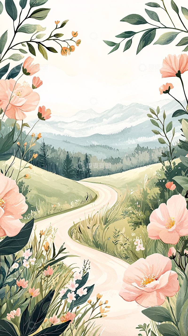 高清大图下载【趣麦麦图】山间小路与野花