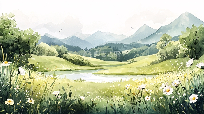 高清大图下载【趣麦麦图】山间小溪与野花