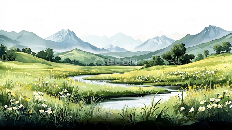 高清大图下载【趣麦麦图】山间小溪与野花