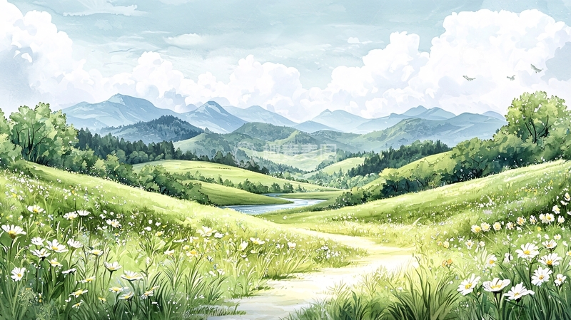 高清大图下载【趣麦麦图】山间小径与野花盛开