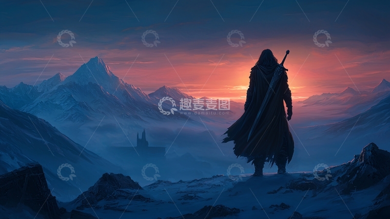 高清大图下载【趣麦麦图】雪地中的孤独旅者