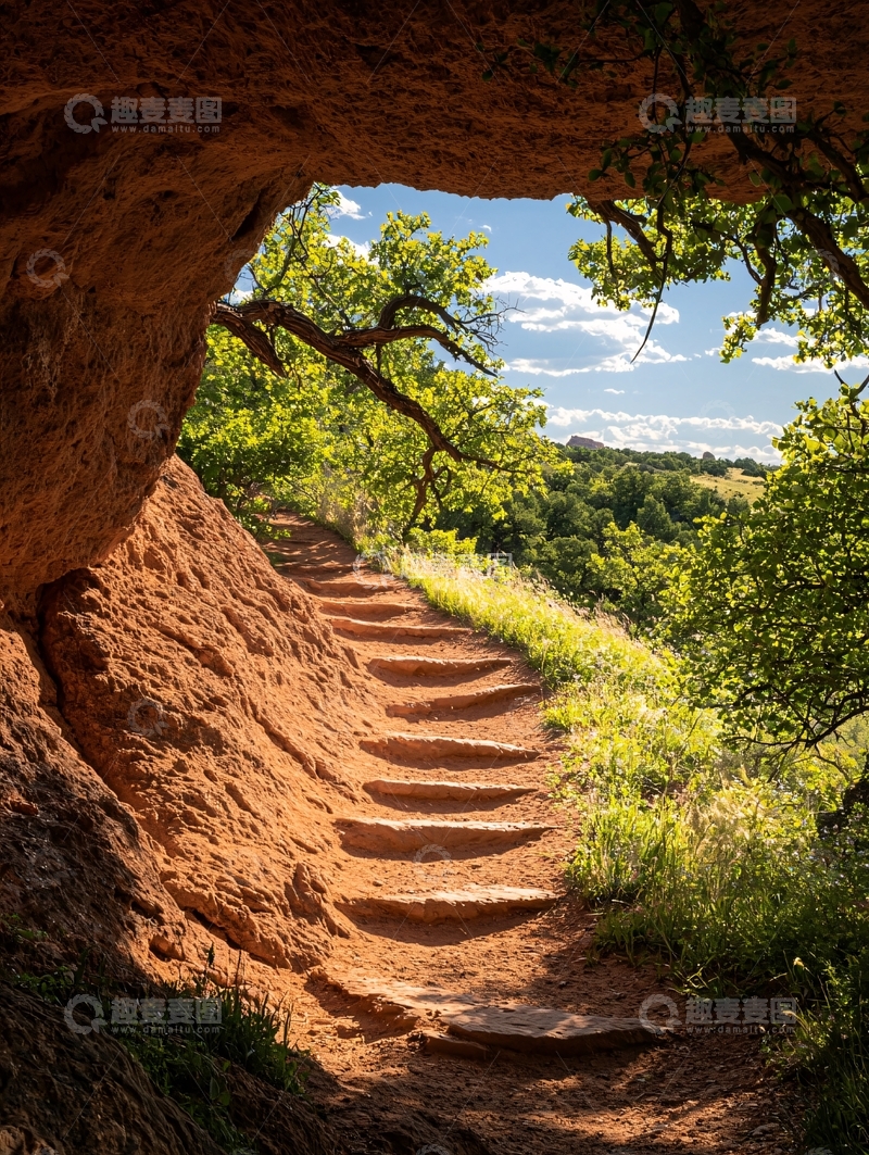 高清大图下载【趣麦麦图】洞穴入口的自然小径
