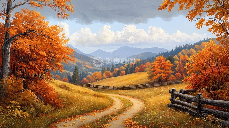 高清大图下载【趣麦麦图】秋日山间小路风景