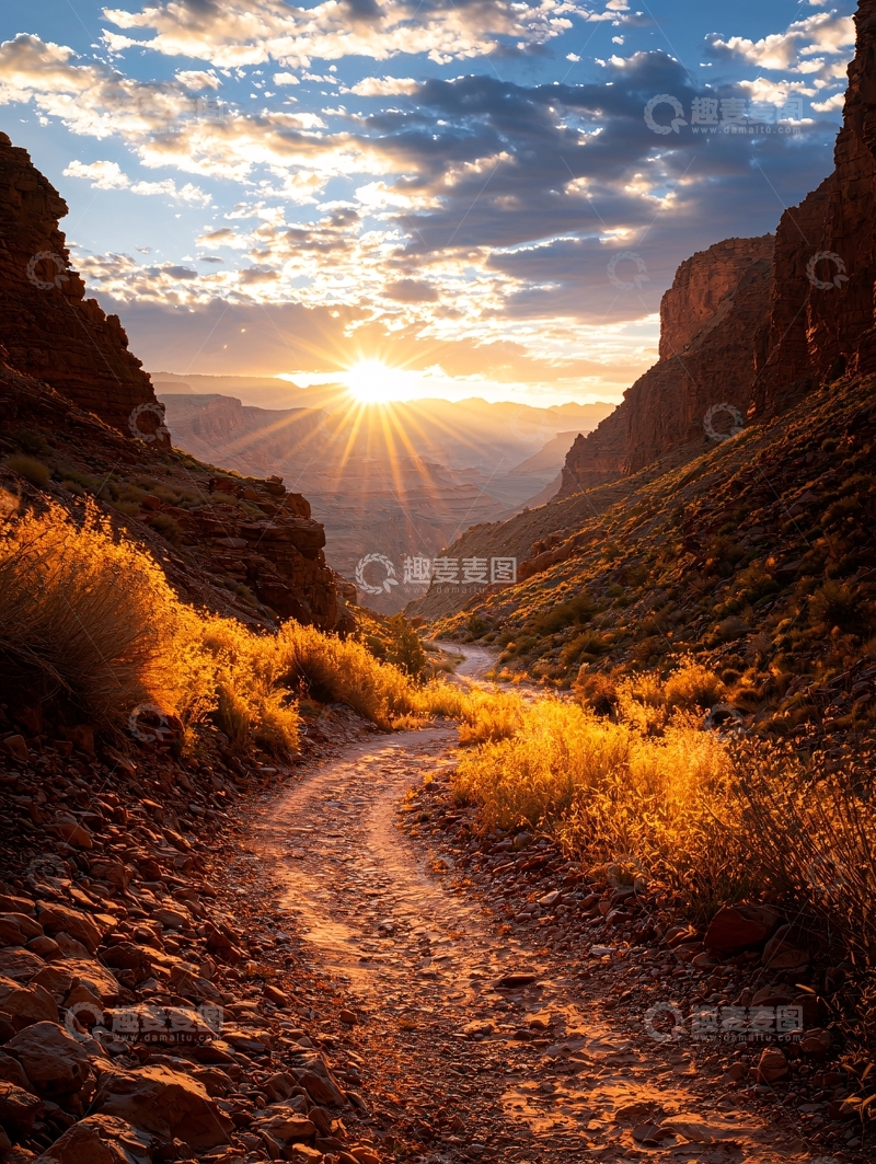 高清大图下载【趣麦麦图】夕阳峡谷小径