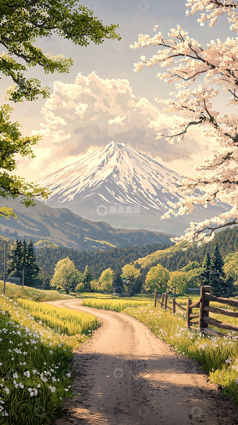 高清大图下载【趣麦麦图】春日山间小路风景图