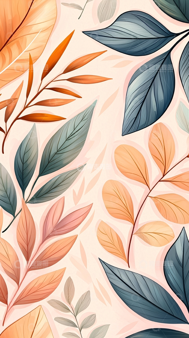 高清大图下载【趣麦麦图】秋叶渐变色背景图案