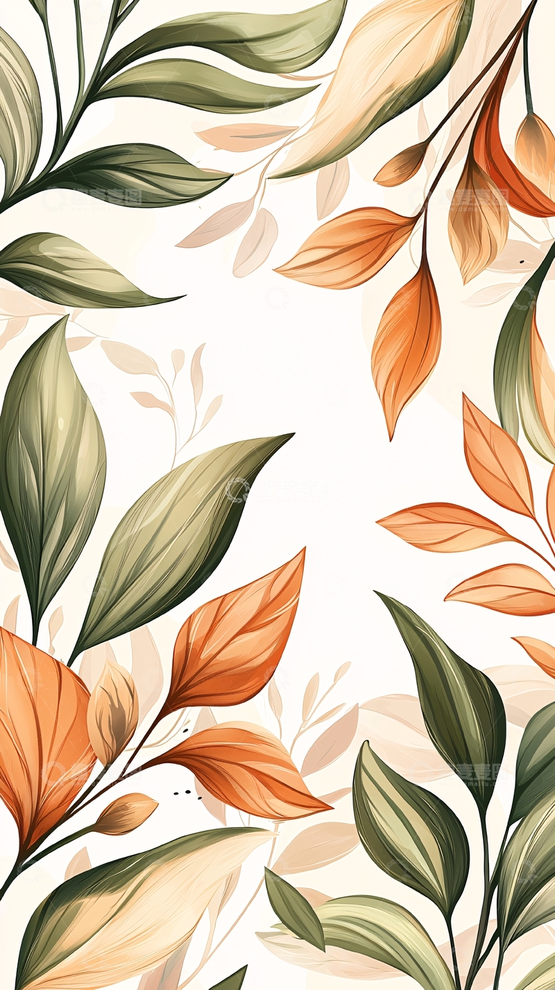 高清大图下载【趣麦麦图】秋日落叶手绘插画背景