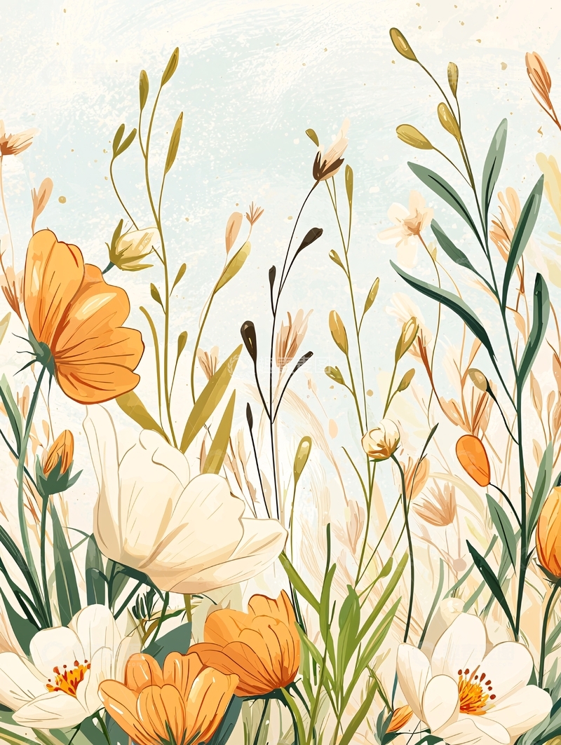 高清大图下载【趣麦麦图】秋日野花插画背景图