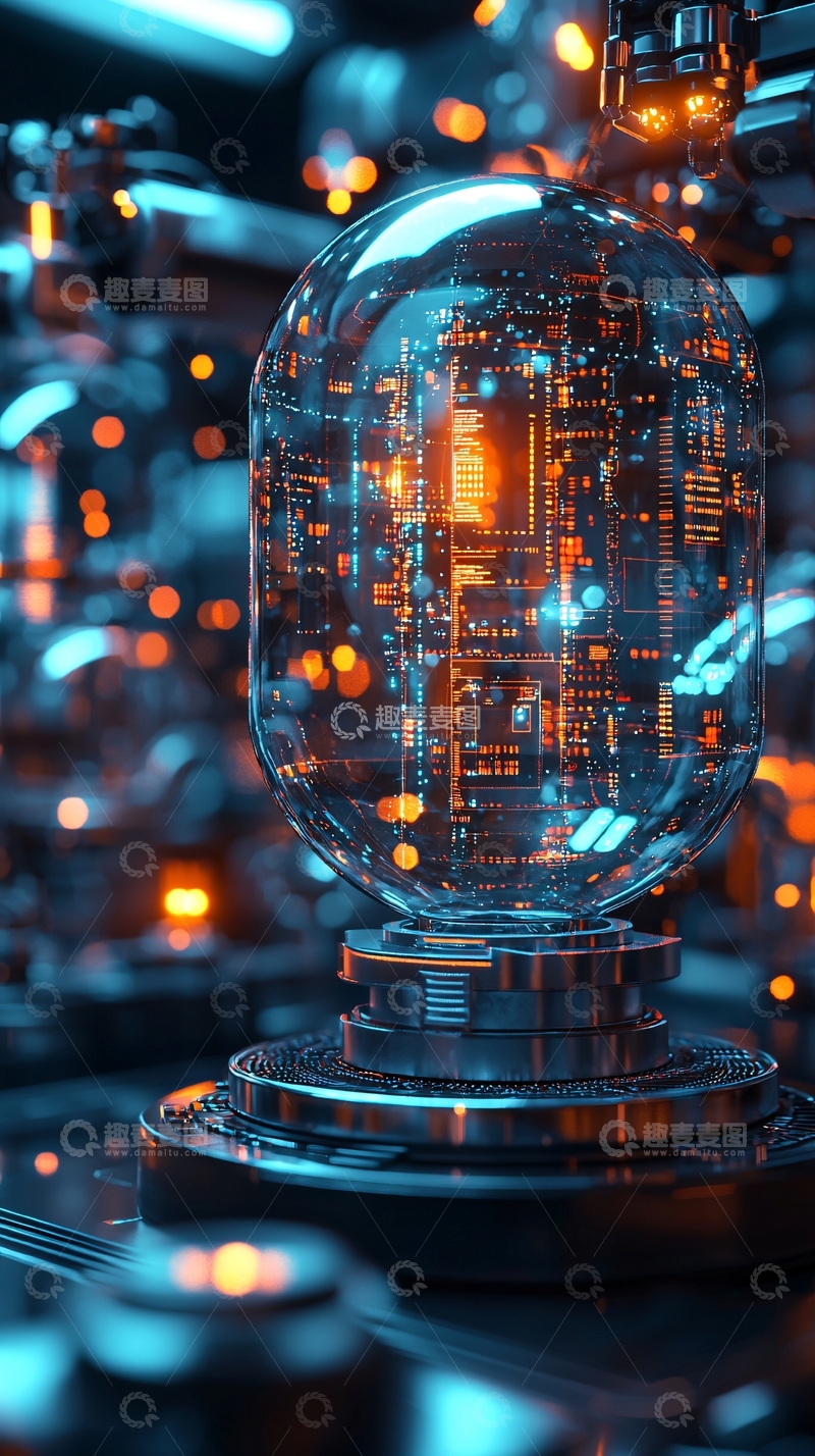 高清大图下载【趣麦麦图】未来科技玻璃球电路板
