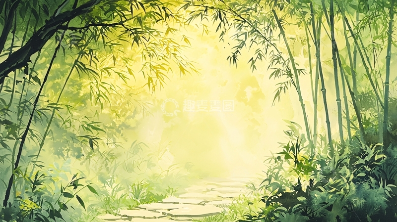 高清大图下载【趣麦麦图】竹林小径晨光