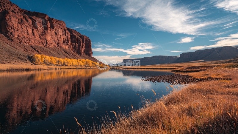 高清大图下载【趣麦麦图】秋日峡谷静谧湖景