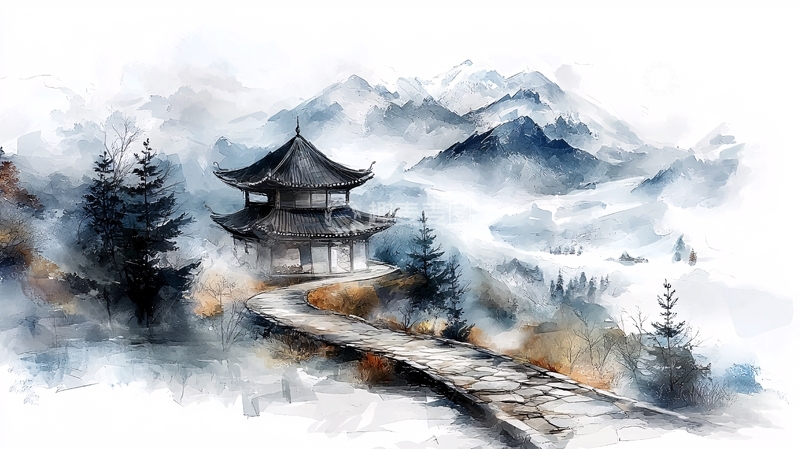 高清大图下载【趣麦麦图】水墨山水亭阁图