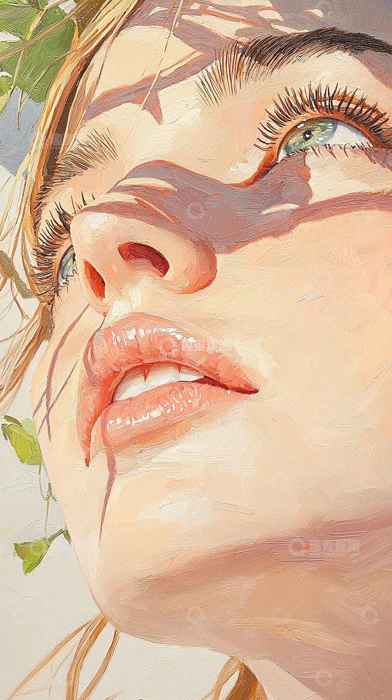 高清大图下载【趣麦麦图】油画风格女性面部特写