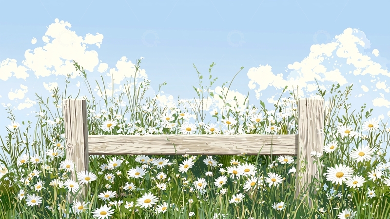 高清大图下载【趣麦麦图】田园风光木栅栏与雏菊