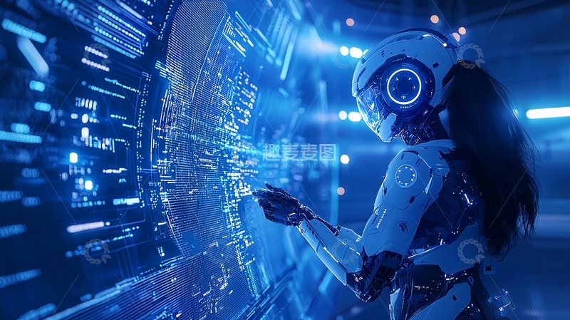高清大图下载【趣麦麦图】未来机器人与虚拟界面互动