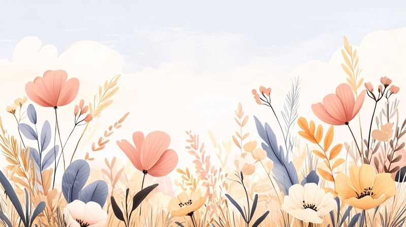 高清大图下载【趣麦麦图】秋日田野花卉插画背景