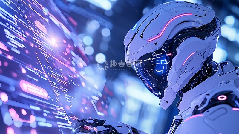 高清大图下载【趣麦麦图】未来机器人与霓虹科技背景