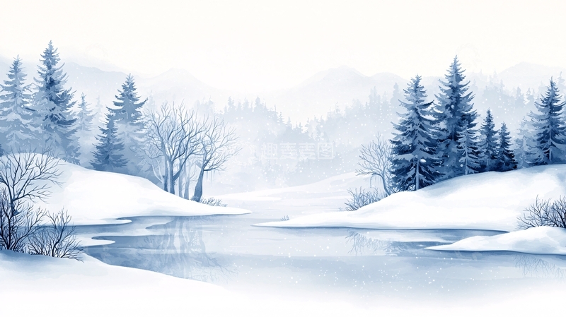 高清大图下载【趣麦麦图】冬日雪景潺潺流水