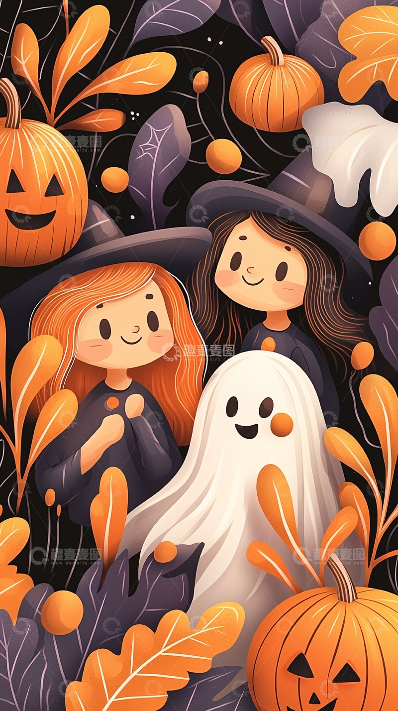 高清大图下载【趣麦麦图】万圣节主题插画背景素材