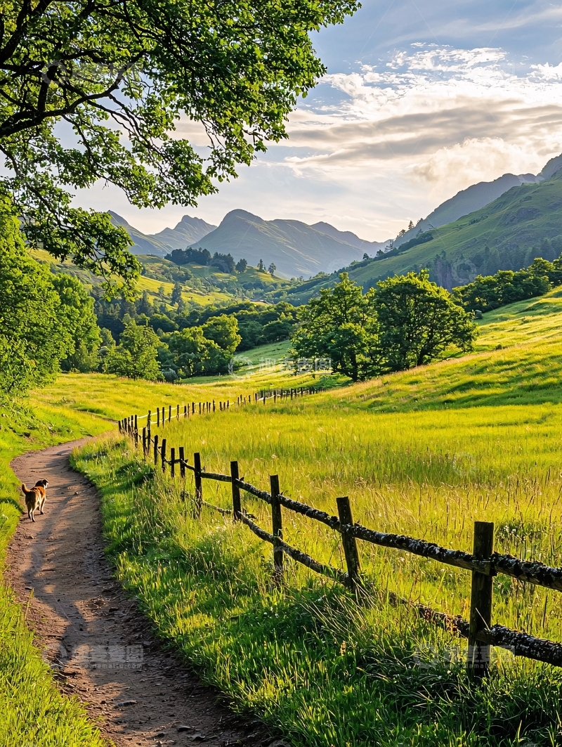 高清大图下载【趣麦麦图】山间小路与绿树蓝天