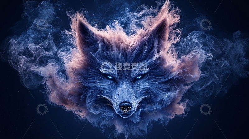 高清大图下载【趣麦麦图】烟雾中的狼头像