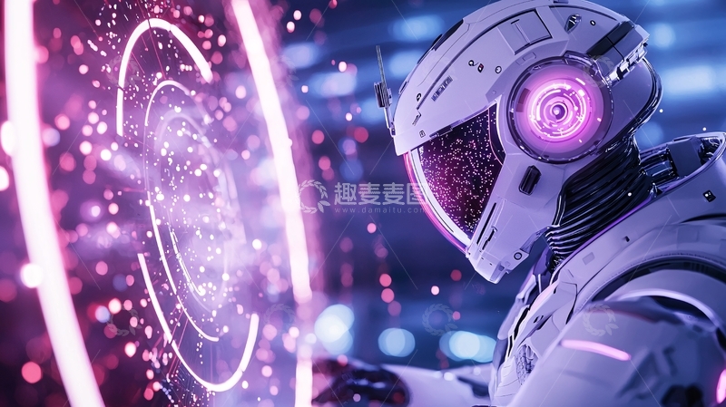 高清大图下载【趣麦麦图】未来机器人与霓虹灯背景