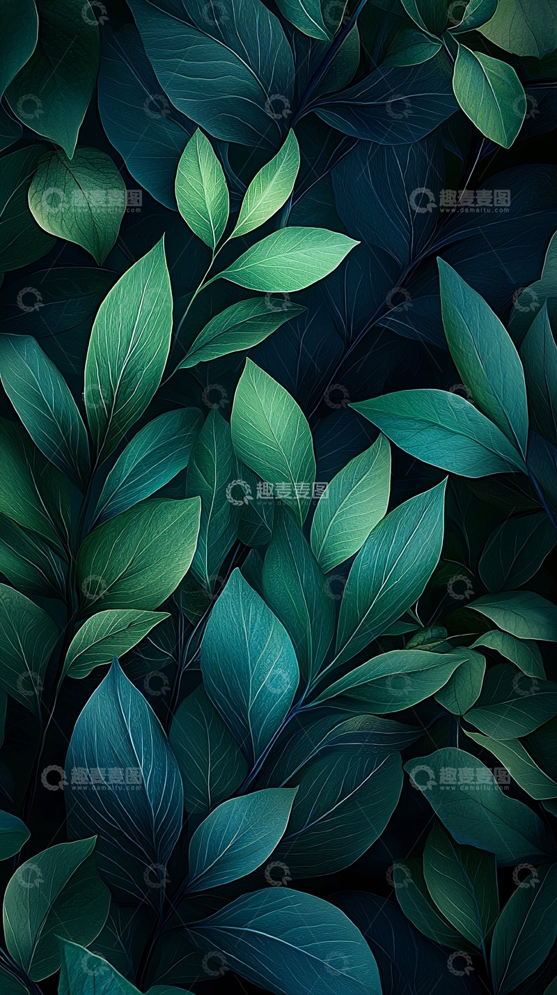 高清大图下载【趣麦麦图】深绿色叶子背景素材