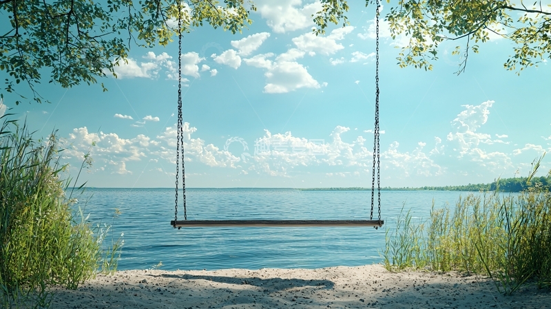 高清大图下载【趣麦麦图】湖边秋千静谧时光