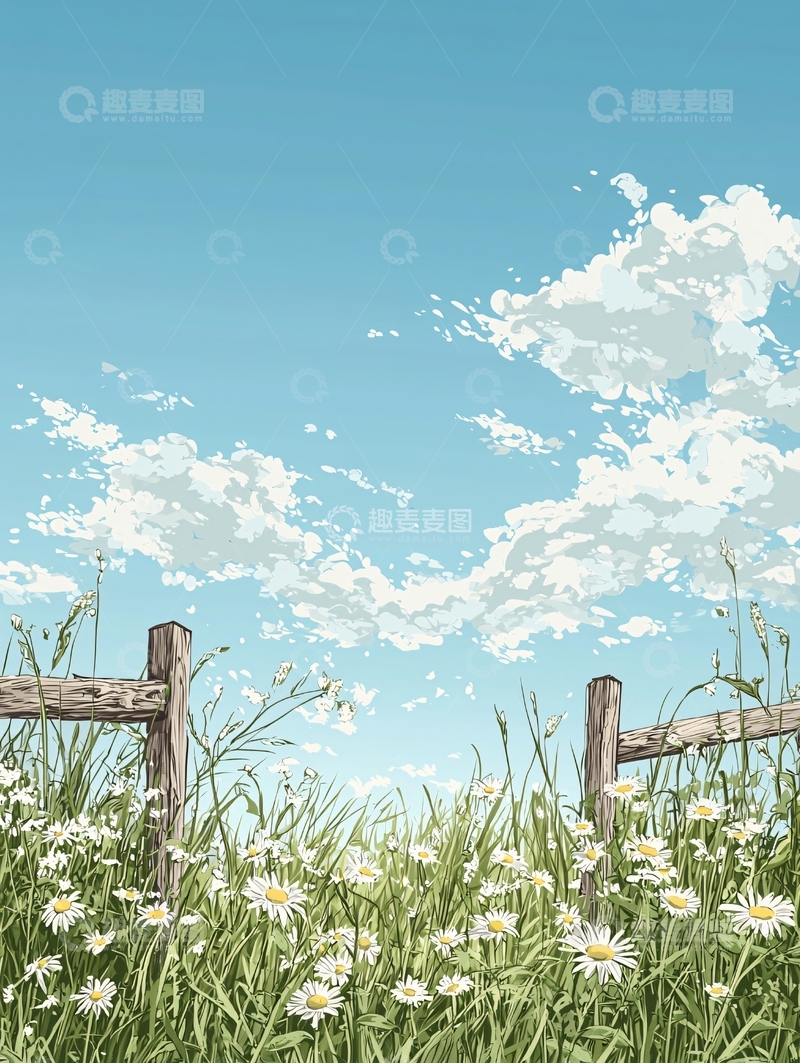 高清大图下载【趣麦麦图】蓝天白云下的田野风景